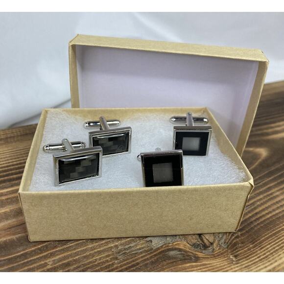 2 - Silver Tone Cuff link Cufflinks Sets Men’s Holiday Gift - Picture 1 of 5